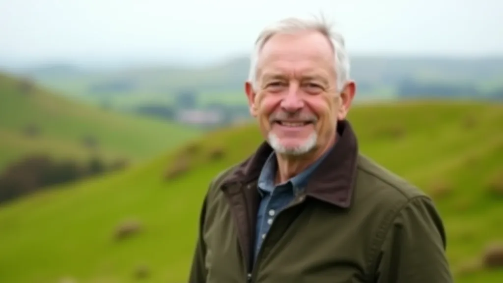 Portrait of experienced trail guide with warm smile standing outdoors with green hills background, professional attire, portrait from chest up, natural lighting, sharp focus, NO text